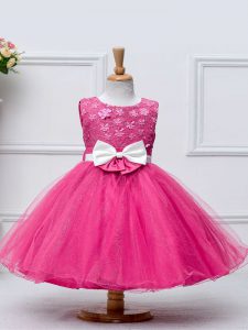 Hot Pink Sleeveless Tulle Zipper Little Girls Pageant Gowns for Wedding Party