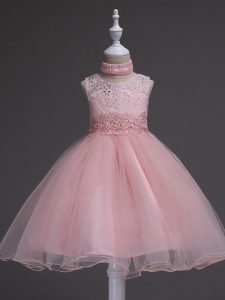 Great Baby Pink Scoop Neckline Beading and Lace Kids Pageant Dress Sleeveless Zipper