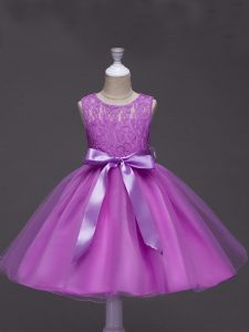 Dazzling Lilac Sleeveless Tulle Zipper Glitz Pageant Dress for Wedding Party