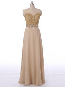 Champagne Empire Beading Court Dresses for Sweet 16 Zipper Chiffon Sleeveless Floor Length