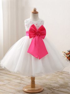 Gorgeous Organza Scoop Sleeveless Zipper Bowknot Pageant Dress for Teens in White