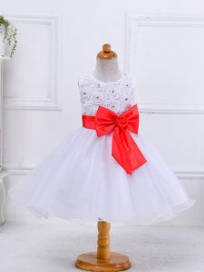 Knee Length Ball Gowns Sleeveless White Little Girls Pageant Dress Wholesale Zipper