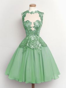 Apple Green Sleeveless Chiffon Lace Up Quinceanera Court Dresses for Prom and Party and Wedding Party