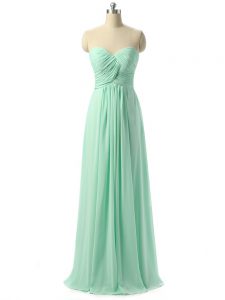 Stunning Floor Length Apple Green Damas Dress Chiffon Sleeveless Ruching