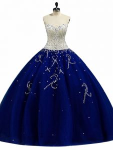 Inexpensive Royal Blue Sweetheart Neckline Beading Sweet 16 Quinceanera Dress Sleeveless Lace Up