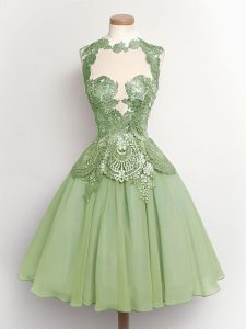 Superior Green Lace Up Damas Dress Lace Sleeveless Knee Length