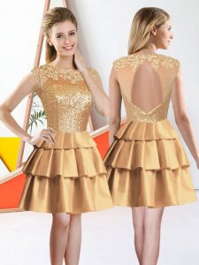 Shining Bateau Sleeveless Backless Quinceanera Court Dresses Gold Taffeta