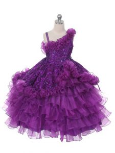 Ball Gowns Little Girls Pageant Gowns Purple Asymmetric Organza Sleeveless Floor Length Lace Up