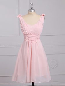 Stylish Chiffon Sleeveless Mini Length Damas Dress and Hand Made Flower