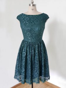 Lace Scoop Cap Sleeves Lace Up Lace Vestidos de Damas in Teal