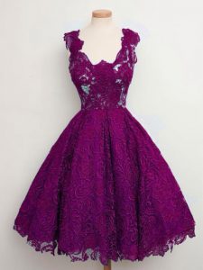 Beauteous Straps Sleeveless Lace Up Quinceanera Court of Honor Dress Purple Lace