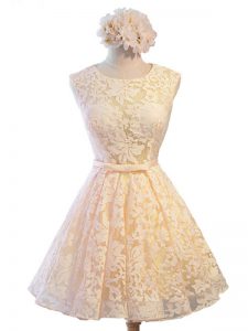 Champagne Lace Up Scoop Belt Quinceanera Court Dresses Lace Sleeveless