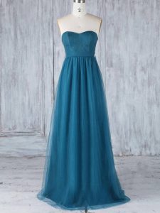 Deluxe Teal Sleeveless Floor Length Appliques Side Zipper Damas Dress