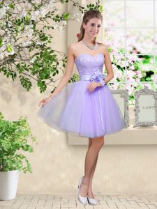 Sweetheart Sleeveless Tulle Dama Dress Lace and Belt Lace Up