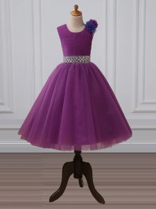Gorgeous Scoop Sleeveless Zipper Pageant Dress Wholesale Purple Tulle