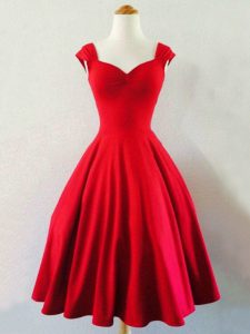 Comfortable Red A-line Taffeta Straps Sleeveless Ruching Mini Length Lace Up Court Dresses for Sweet 16