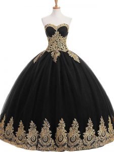 Edgy Floor Length Lace Up Ball Gown Prom Dress Black for Sweet 16 and Quinceanera with Appliques