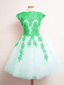 Suitable Sleeveless Tulle Mini Length Lace Up Court Dresses for Sweet 16 in White with Appliques