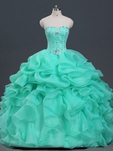 Cheap Apple Green Lace Up 15th Birthday Dress Beading and Ruffles and Pick Ups Sleeveless Floor Length