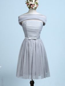 Grey Tulle Side Zipper Dama Dress Sleeveless Mini Length Belt