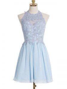 Customized Light Blue Halter Top Neckline Appliques Court Dresses for Sweet 16 Sleeveless Lace Up