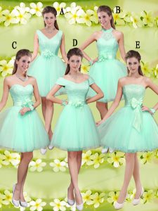 Free and Easy Knee Length Apple Green Quinceanera Court Dresses V-neck Sleeveless Lace Up