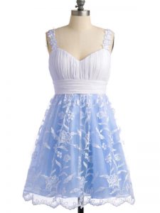 Light Blue Lace Lace Up Damas Dress Sleeveless Knee Length Lace