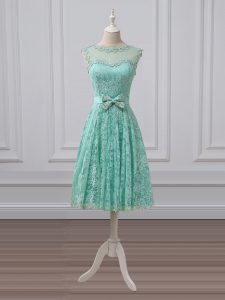 Pretty Apple Green Scoop Lace Up Lace and Bowknot Damas Dress Sleeveless