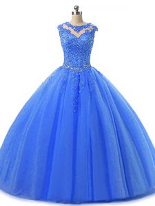 Scoop Sleeveless Tulle Quinceanera Gown Beading and Lace Lace Up