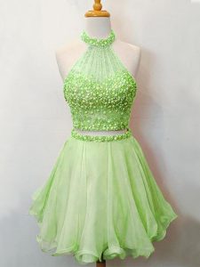 Most Popular Organza Lace Up Dama Dress Sleeveless Knee Length Beading