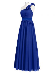 Delicate Royal Blue Empire Ruffles and Ruching Quinceanera Dama Dress Zipper Chiffon Sleeveless Floor Length