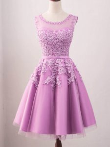 Fantastic Lace Dama Dress for Quinceanera Lilac Lace Up Sleeveless Knee Length