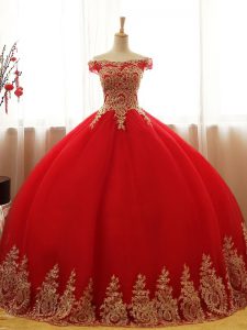 Red Sleeveless Tulle Lace Up 15th Birthday Dress for Military Ball and Sweet 16 and Quinceanera