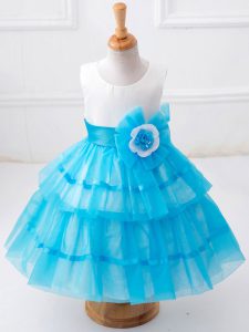 Simple Baby Blue Sleeveless Tulle Zipper Pageant Gowns For Girls for Wedding Party