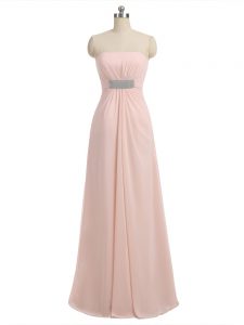 Baby Pink Strapless Side Zipper Beading Vestidos de Damas Sleeveless