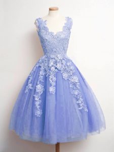 Customized Tulle V-neck Sleeveless Lace Up Lace Damas Dress in Lavender