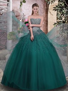 Dark Green Strapless Neckline Beading Quinceanera Dress Sleeveless Lace Up