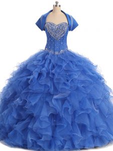 Discount Strapless Sleeveless Organza Ball Gown Prom Dress with Jacket Beading and Ruffles Lace Up