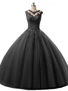 Sleeveless Lace Up Floor Length Beading and Lace Quince Ball Gowns