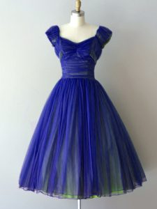 Knee Length Lace Up Quinceanera Court Dresses Royal Blue for Prom and Party and Wedding Party with Ruching