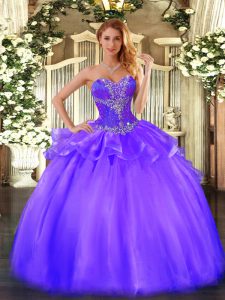 Popular Sweetheart Sleeveless Lace Up Quince Ball Gowns Purple Tulle