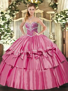 Custom Designed Hot Pink Sleeveless Beading and Ruffled Layers Floor Length Quinceanera Dresses
