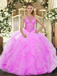 Fabulous Sleeveless Lace Up Floor Length Beading and Ruffles Sweet 16 Dress