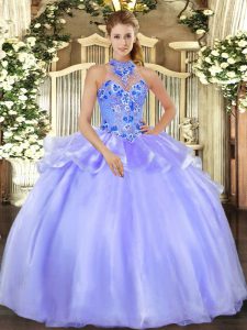 Perfect Halter Top Sleeveless Lace Up Vestidos de Quinceanera Lavender Organza