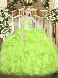 Customized Off The Shoulder Sleeveless Lace Up Vestidos de Quinceanera Yellow Green Organza