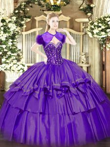 Gorgeous Floor Length Purple Quinceanera Dress Organza and Taffeta Sleeveless Beading and Ruffled Layers