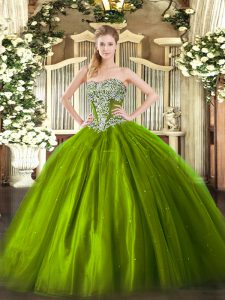 Sleeveless Lace Up Floor Length Beading Quinceanera Gown