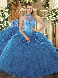 Lovely Sleeveless Lace Up Floor Length Beading and Ruffles Quince Ball Gowns