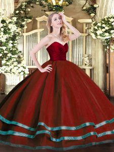 Wine Red Sweetheart Zipper Ruffled Layers Sweet 16 Dress Sleeveless