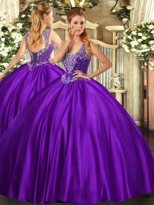 Floor Length Ball Gowns Sleeveless Purple Sweet 16 Dresses Lace Up